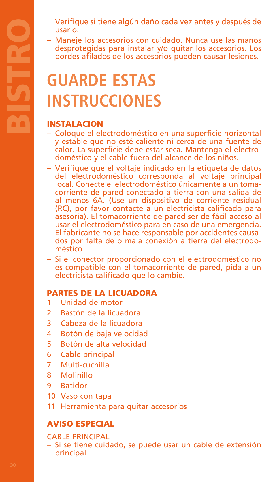 Bi stro, Guarde estas instrucciones | Bodum BISTRO Электрический блендер с комплектующими частями User Manual | Page 31 / 86