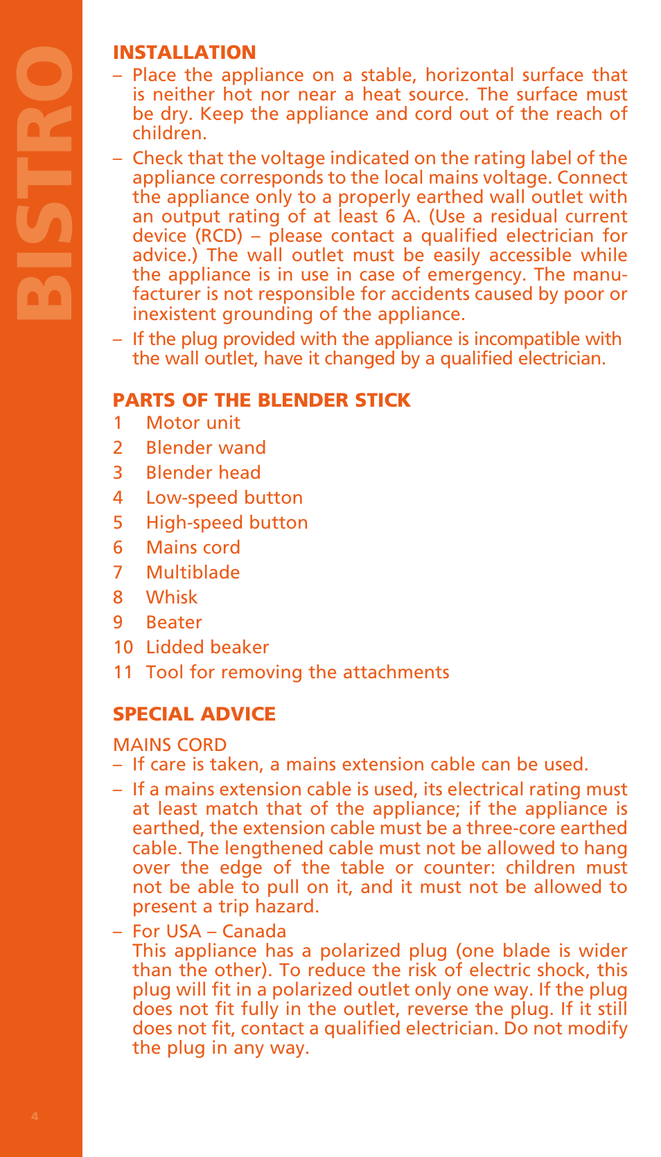 Bi stro | Bodum BISTRO Электрический блендер с комплектующими частями User Manual | Page 5 / 86