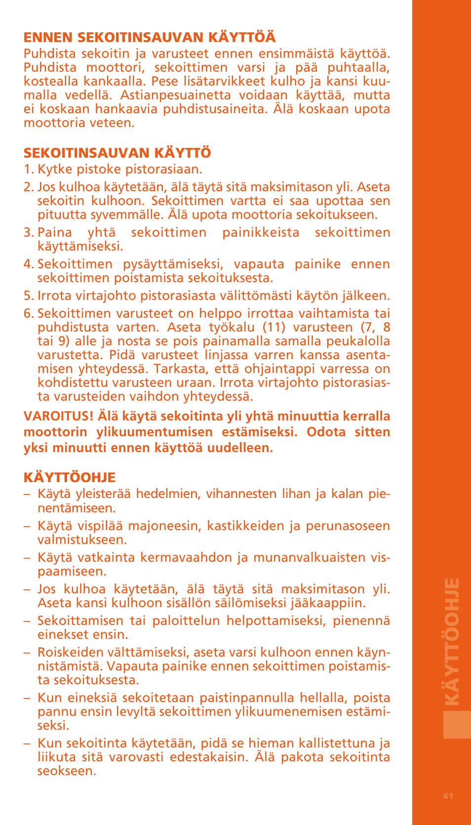 Käy tt ö o hj e | Bodum BISTRO Электрический блендер с комплектующими частями User Manual | Page 62 / 86