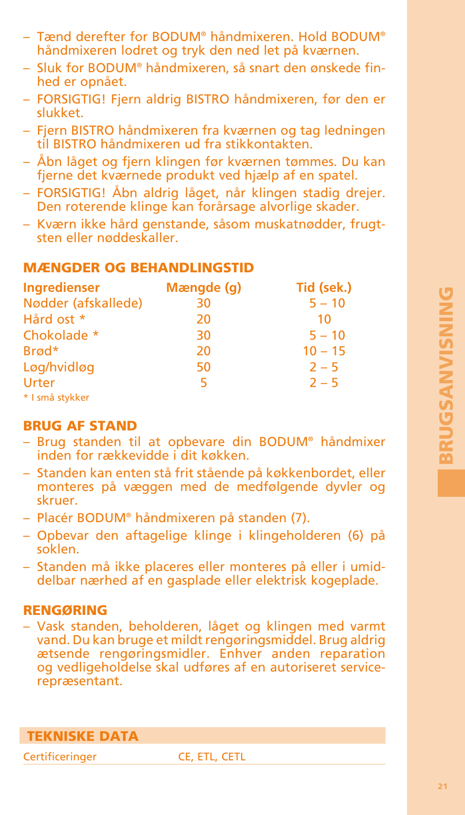 Brugsan vi sn ing | Bodum BISTRO Мельница и фиксатор для блендера "BISTRO" User Manual | Page 22 / 65