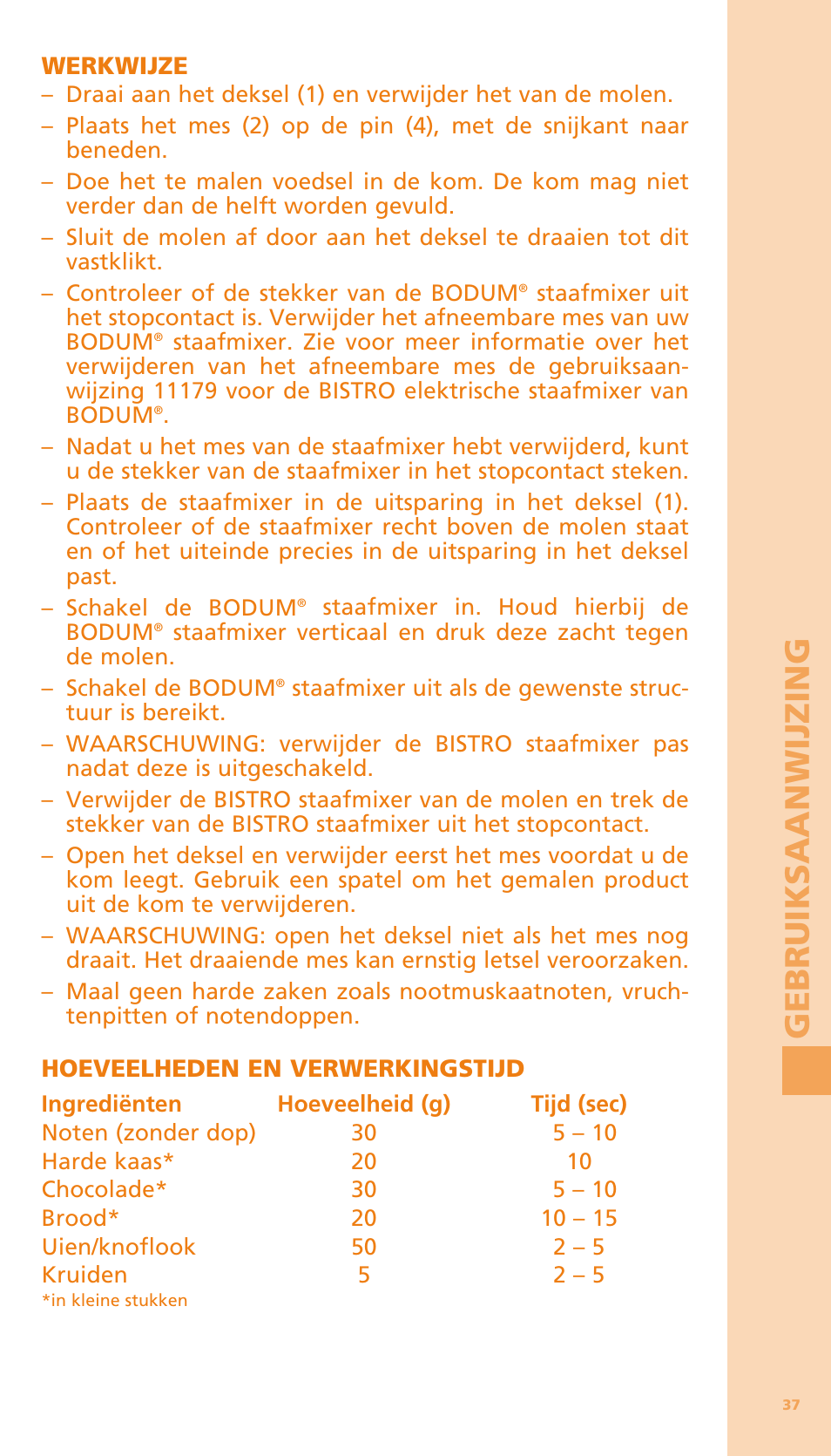 Ge b ru ik saan wijzi ng | Bodum BISTRO Мельница и фиксатор для блендера "BISTRO" User Manual | Page 38 / 65