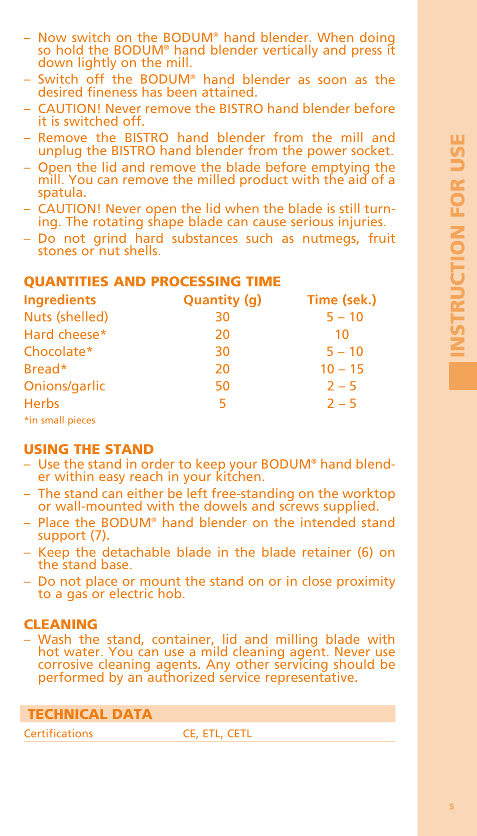 Instruct ion for use | Bodum BISTRO Мельница и фиксатор для блендера "BISTRO" User Manual | Page 6 / 65