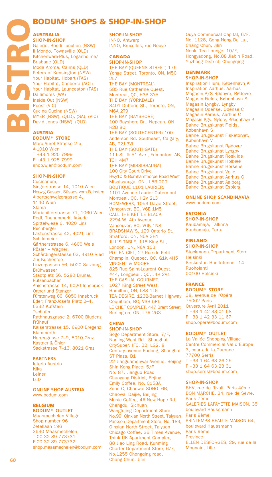 Bi stro, Bodum, Shops & shop-in-shop | Bodum BISTRO Мельница и фиксатор для блендера "BISTRO" User Manual | Page 61 / 65