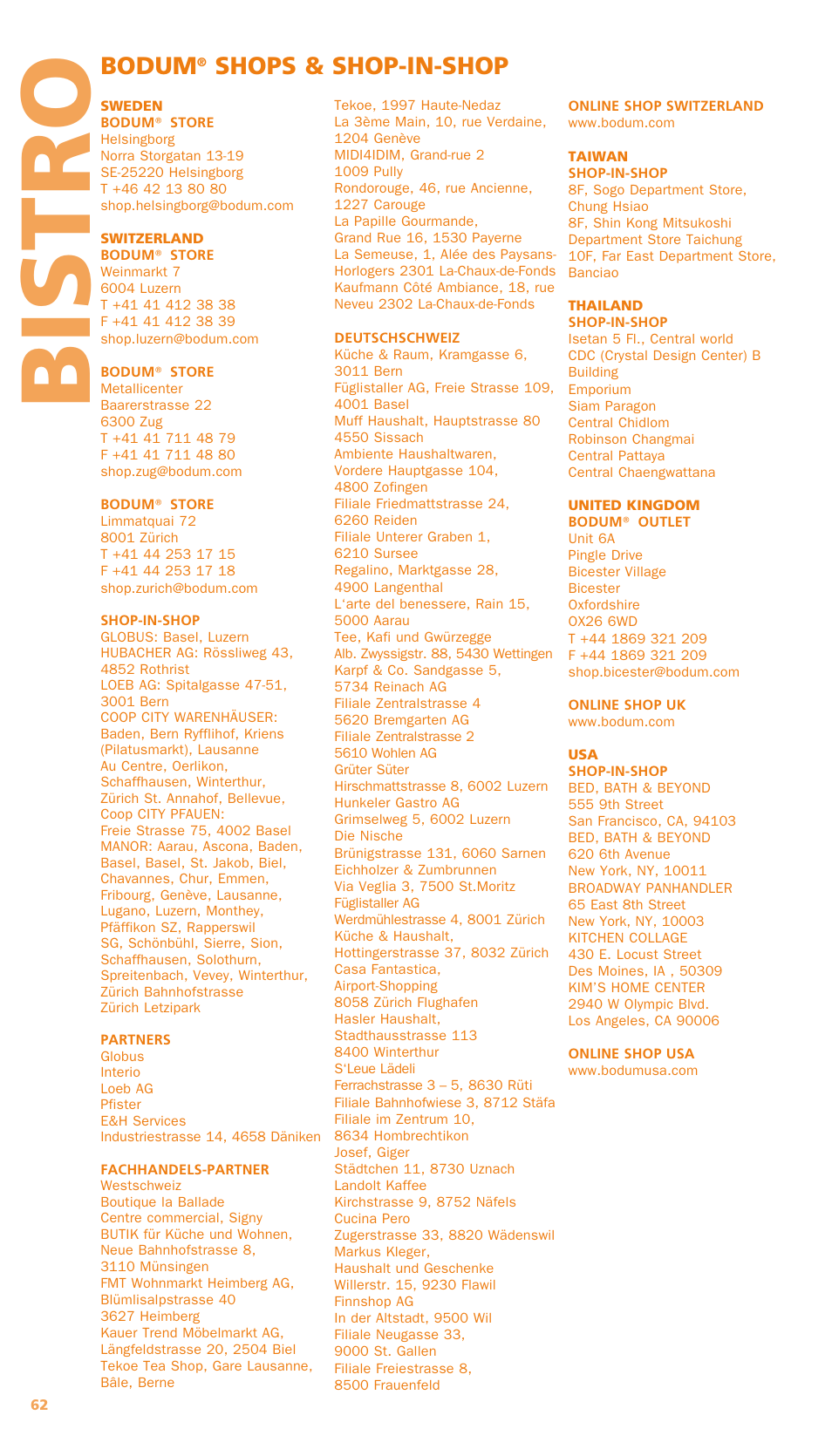 Bi stro, Bodum, Shops & shop-in-shop | Bodum BISTRO Мельница и фиксатор для блендера "BISTRO" User Manual | Page 63 / 65