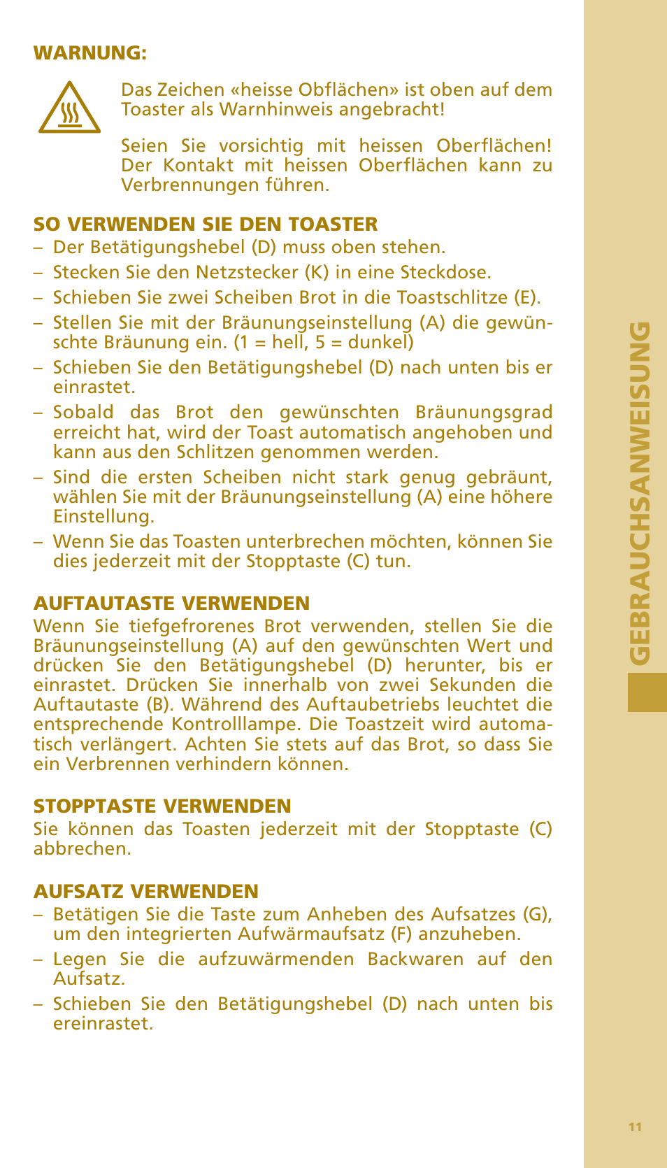 Gebrauch s anwe is ung gebrauch s anwe is ung | Bodum BISTRO Тостер User Manual | Page 12 / 84