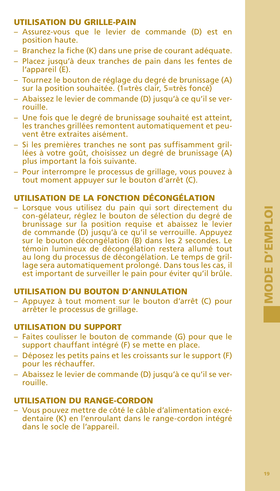 Mod e d ’em ploi m od e d ’em ploi | Bodum BISTRO Тостер User Manual | Page 20 / 84