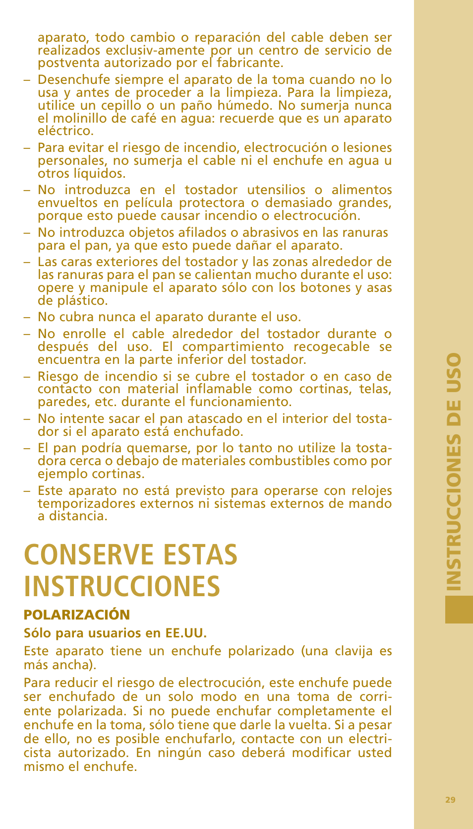 Conserve estas instrucciones | Bodum BISTRO Тостер User Manual | Page 30 / 84