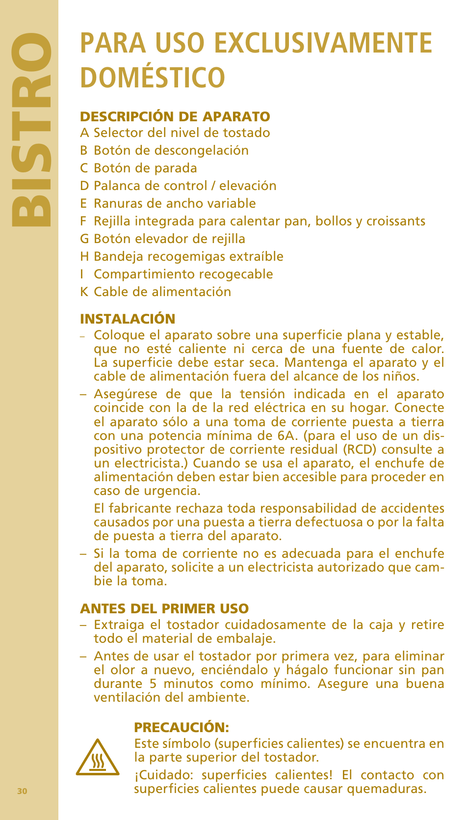 Bis tr o, Para uso exclusivamente doméstico | Bodum BISTRO Тостер User Manual | Page 31 / 84
