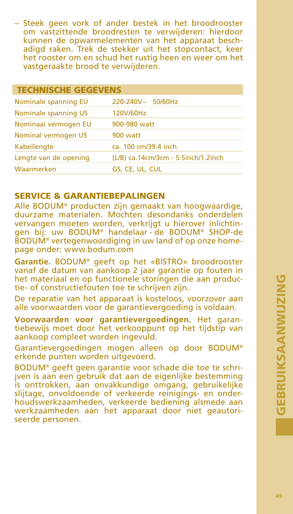 Gebru iks aanw ij zi ng gebru iks aanw ij zi ng | Bodum BISTRO Тостер User Manual | Page 46 / 84