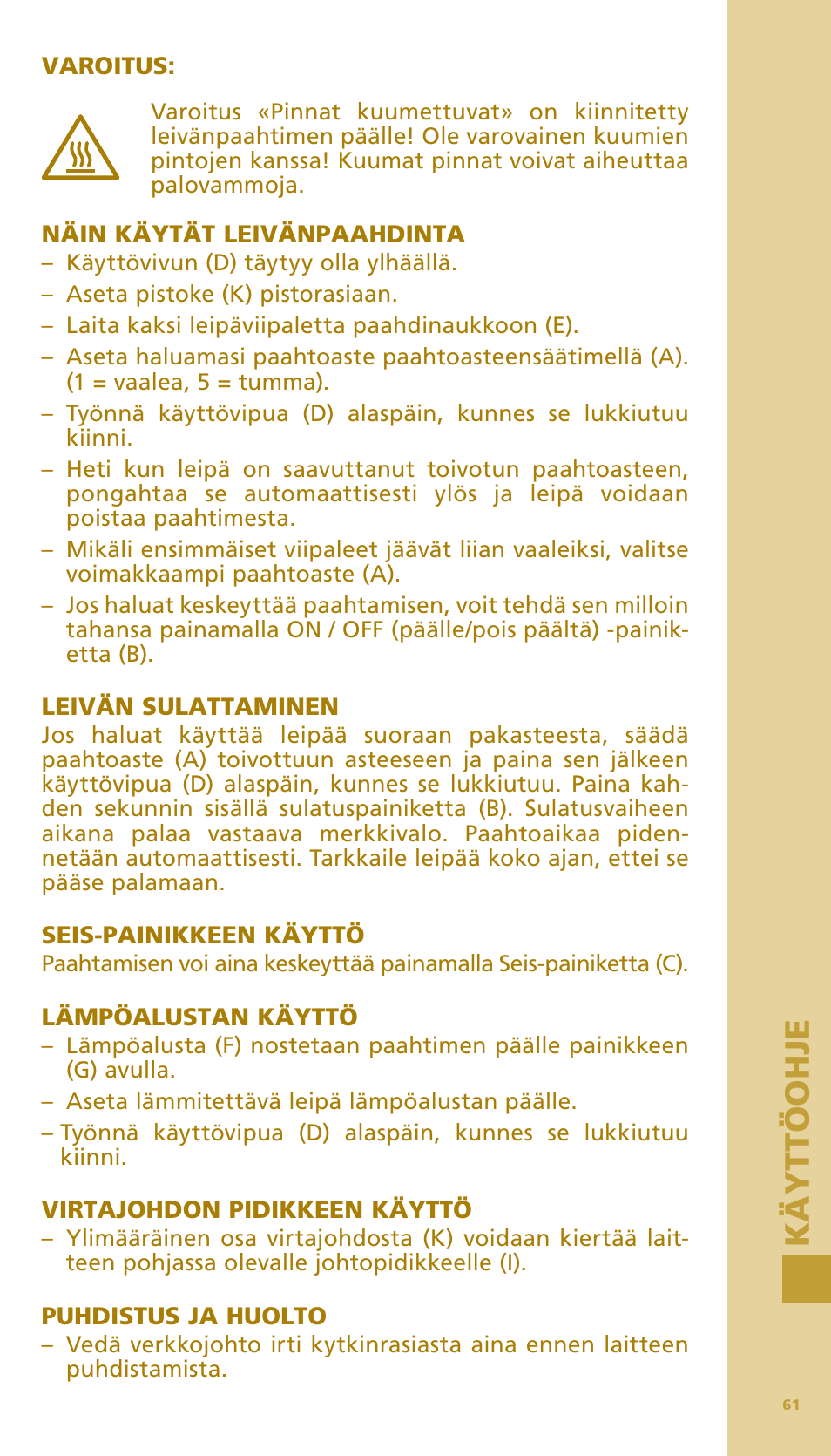 Kä y ttö o hje | Bodum BISTRO Тостер User Manual | Page 62 / 84
