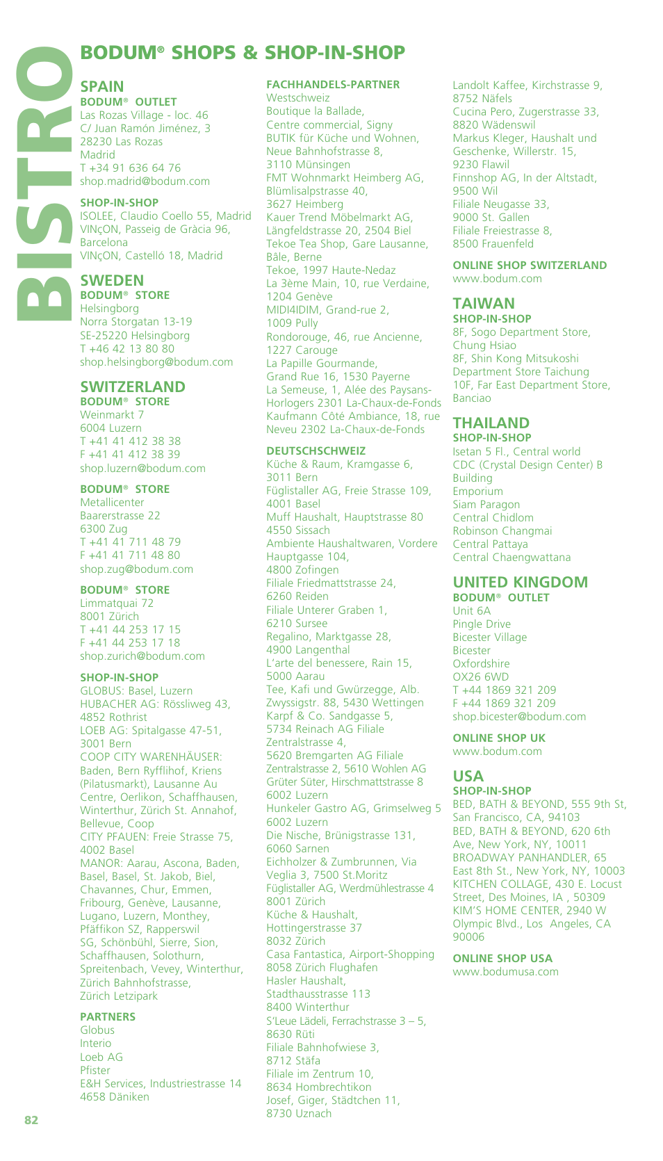 Bistro, Bodum, Shops & shop-in-shop | Bodum BISTRO Электрическая кофеварка с френч-прессом User Manual | Page 83 / 84