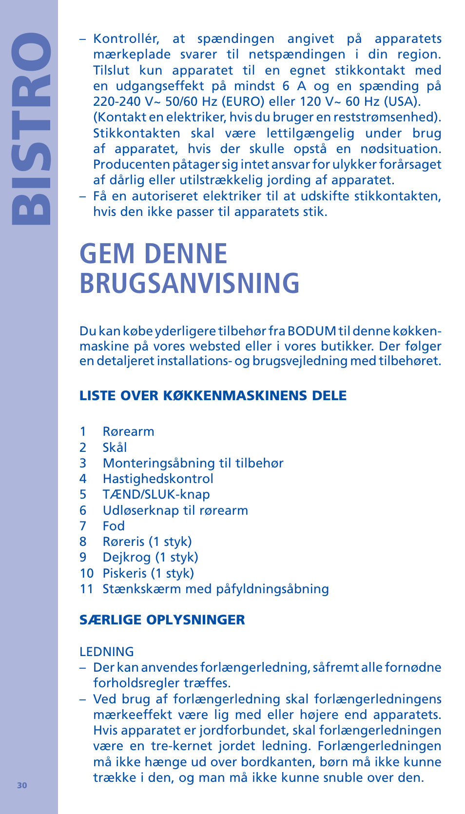 Bistro, Gem denne brugsanvisning | Bodum BISTRO Стационарный электрический миксер User Manual | Page 31 / 97