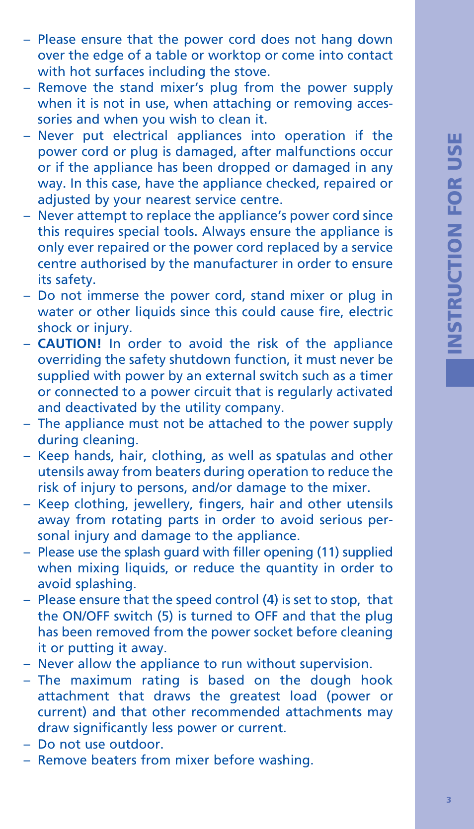 Instruction for use | Bodum BISTRO Стационарный электрический миксер User Manual | Page 4 / 97