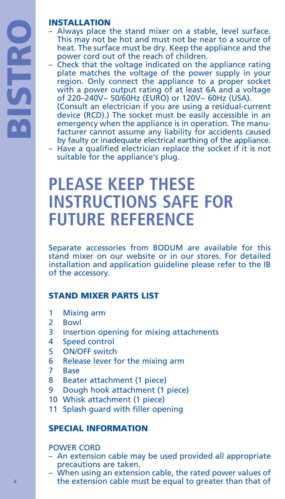 Bistro | Bodum BISTRO Стационарный электрический миксер User Manual | Page 5 / 97