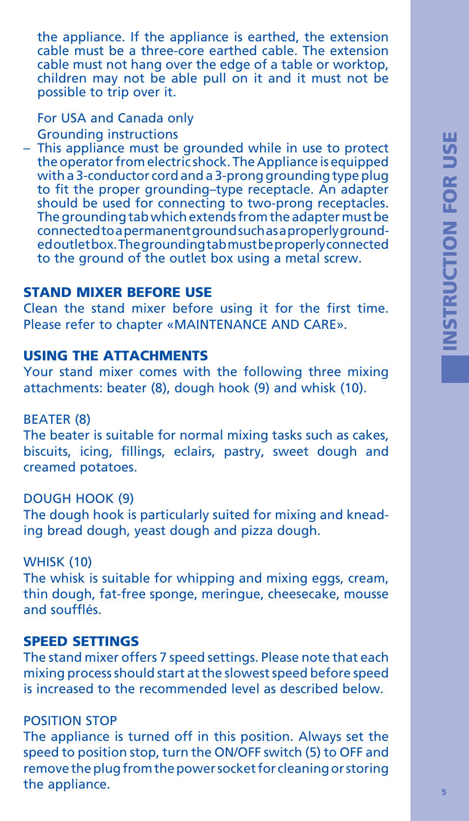 Instruction for use | Bodum BISTRO Стационарный электрический миксер User Manual | Page 6 / 97