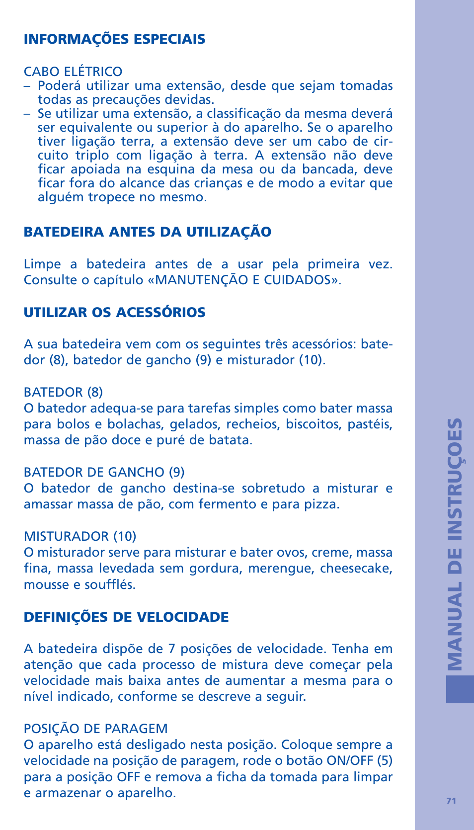 Manual de instruçoes | Bodum BISTRO Стационарный электрический миксер User Manual | Page 72 / 97