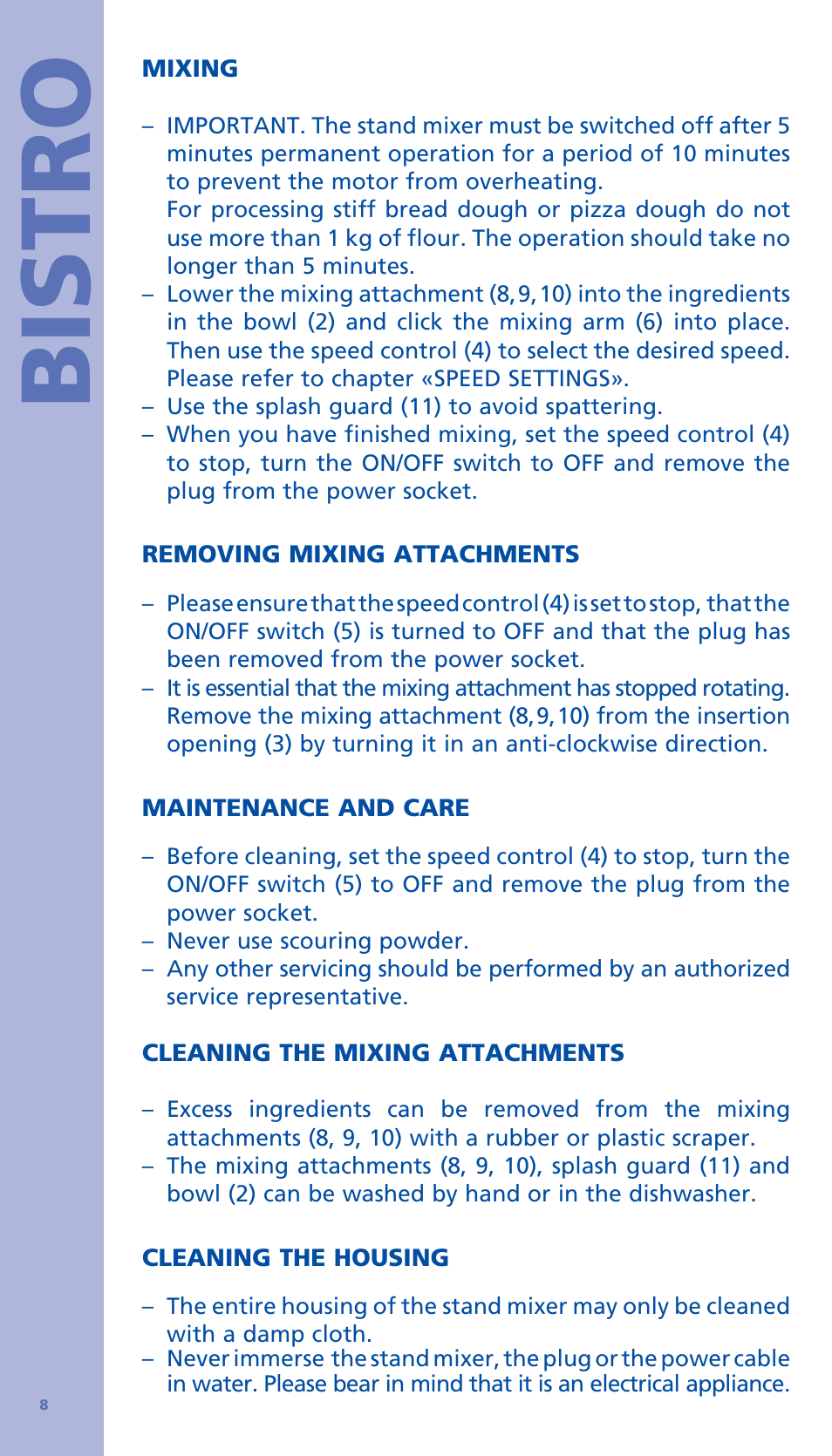 Bistro | Bodum BISTRO Стационарный электрический миксер User Manual | Page 9 / 97