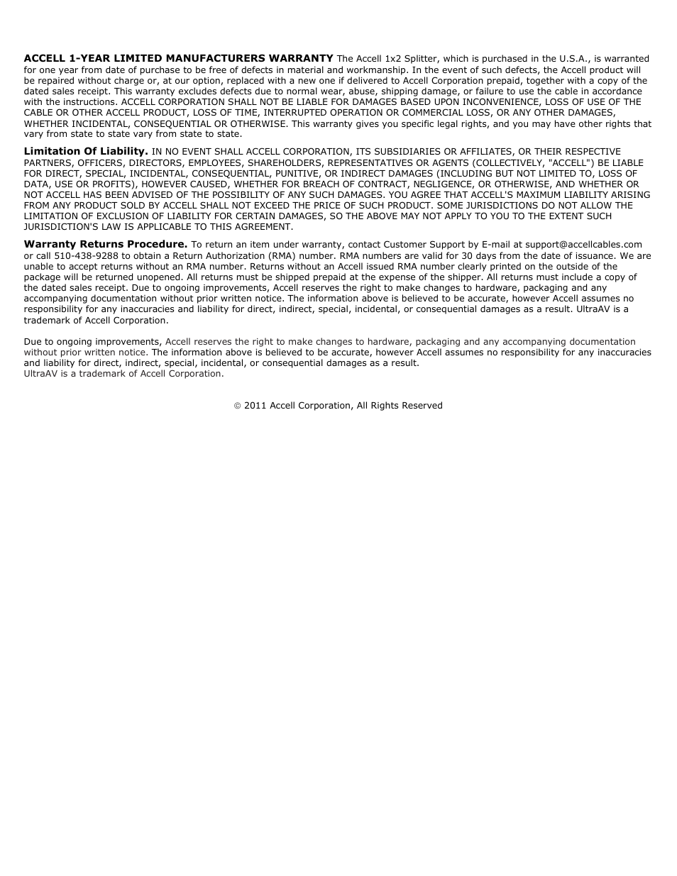 Accell UltraAV HDMI 1x2 Splitter User Manual | Page 2 / 2