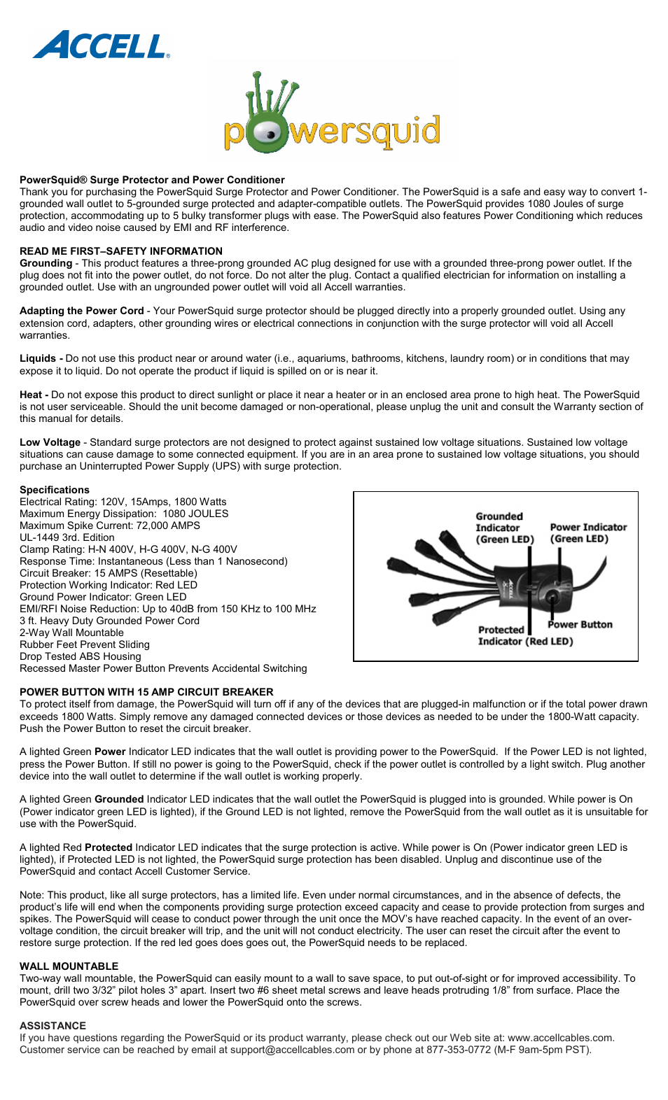 Accell PowerSquid Surge User Manual | 2 pages