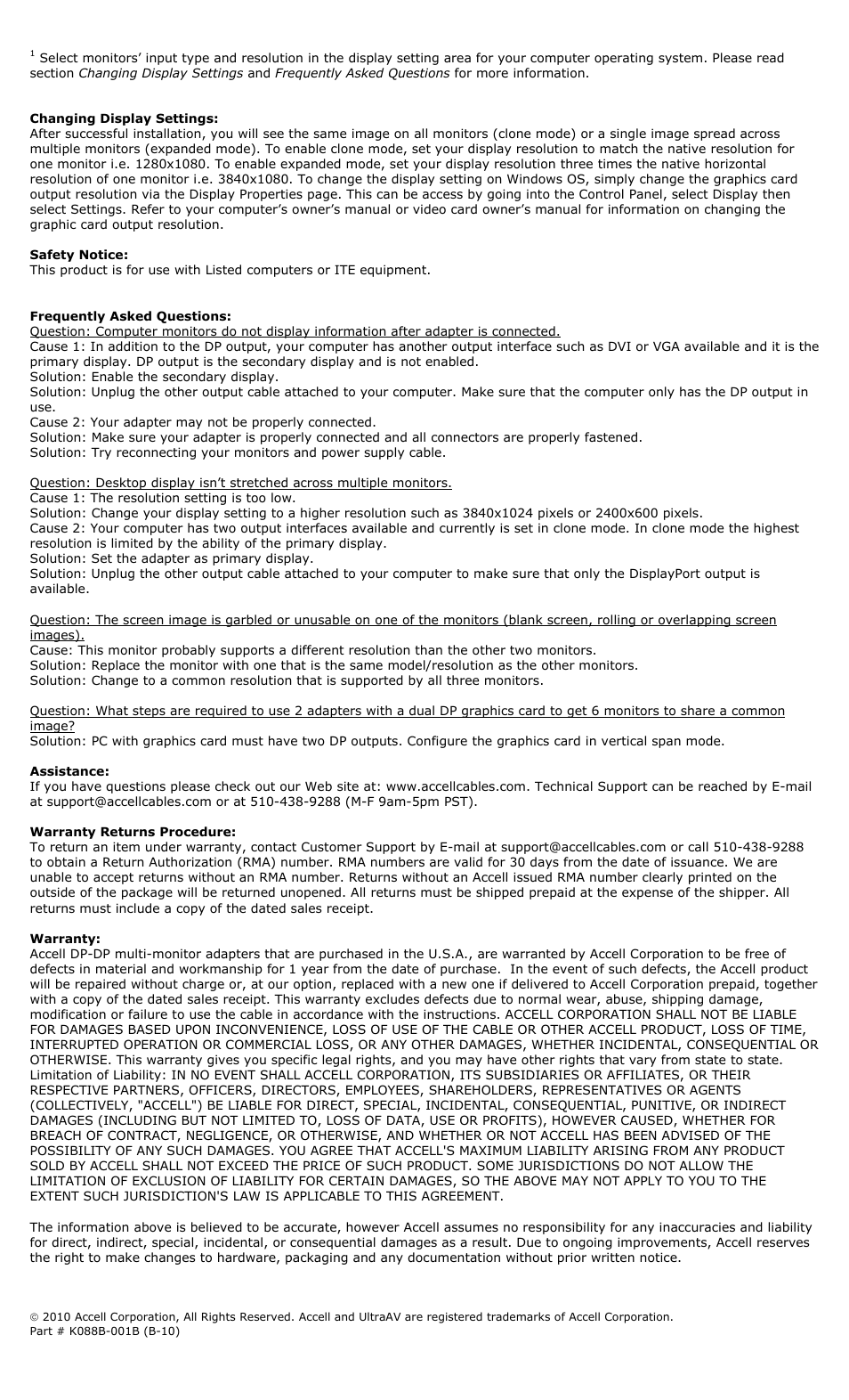 Accell UltraAV DP-DVI Multi-monitor Adapter User Manual | Page 2 / 2