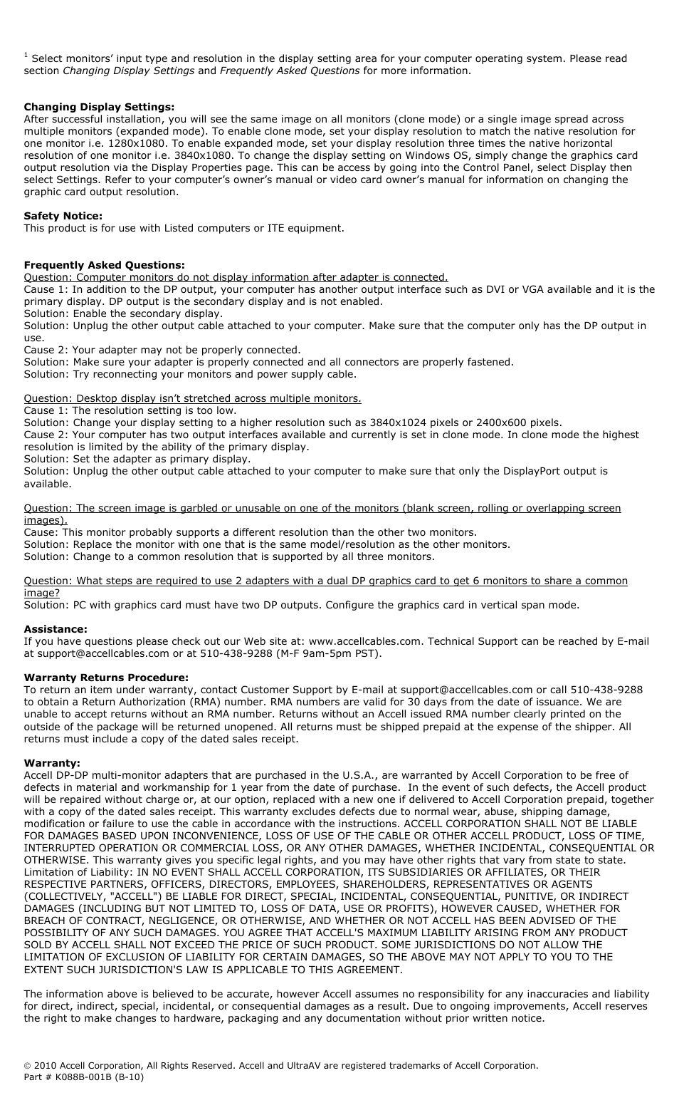 Accell UltraAV DP-DP Multi-monitor Adapter User Manual | Page 2 / 2
