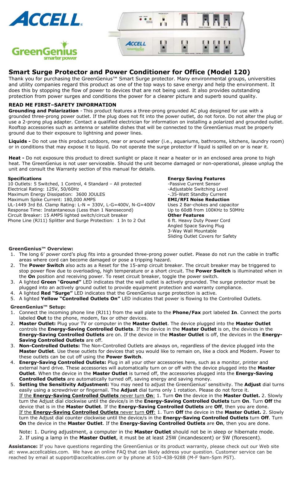 Accell GreenGenius Model 120 User Manual | 2 pages