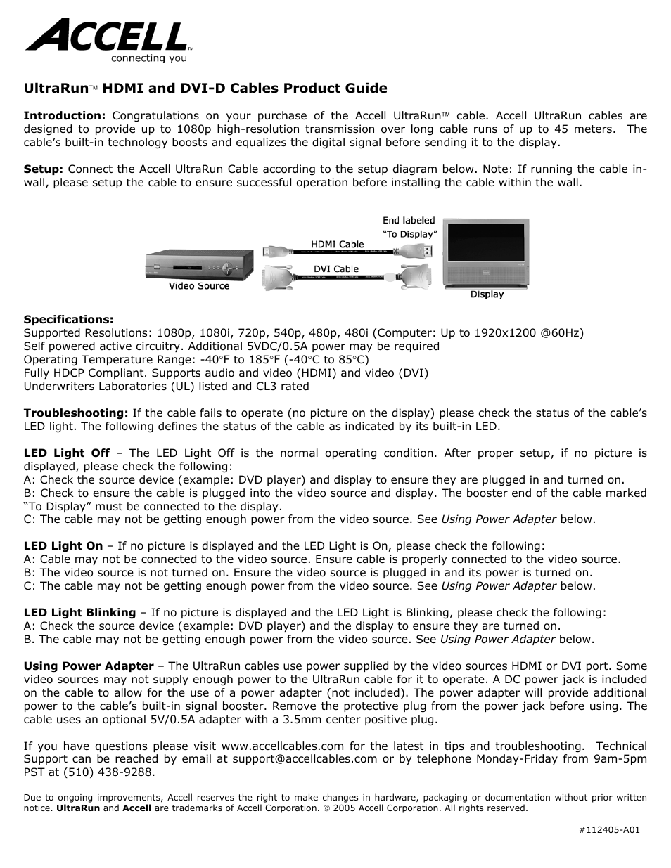 Accell UltraRun HDMI and DVI cables User Manual | 1 page
