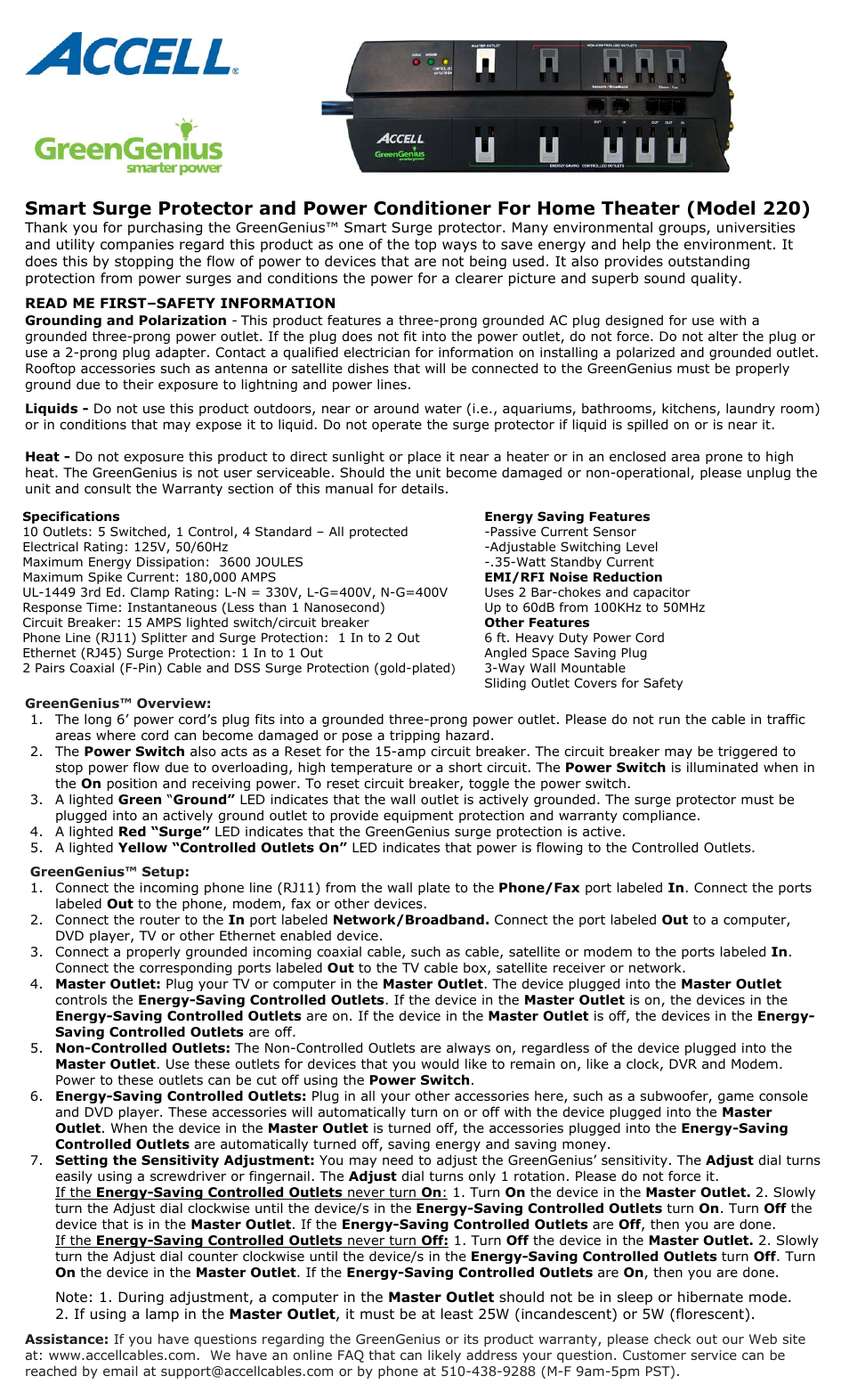 Accell GreenGenius Model 220 User Manual | 2 pages