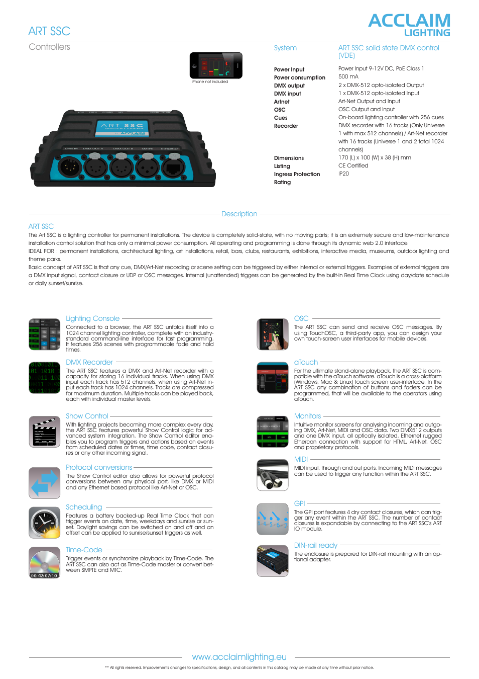 Art ssc, Acclaim, Lighting | Acclaim Lighting Emulation Pro User Manual | Page 3 / 5