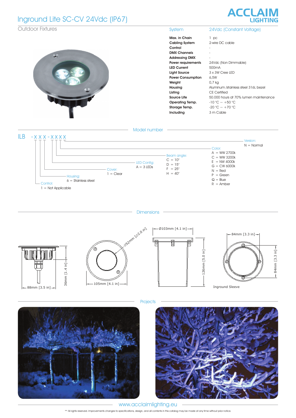 Acclaim, Inground lite sc-cv 24vdc (ip67), X x x - x x x x | Lighting | Acclaim Lighting Inground Lite SC-CV, IP67 User Manual | Page 2 / 2