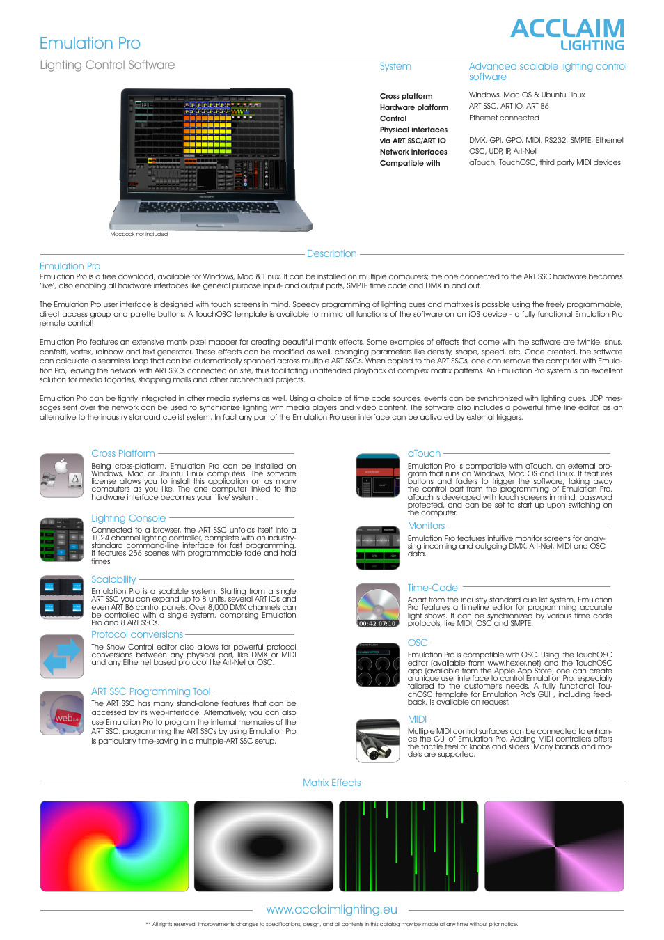 Emulationpro, Acclaim, Emulation pro | Lighting | Acclaim Lighting ART SSC User Manual | Page 5 / 5