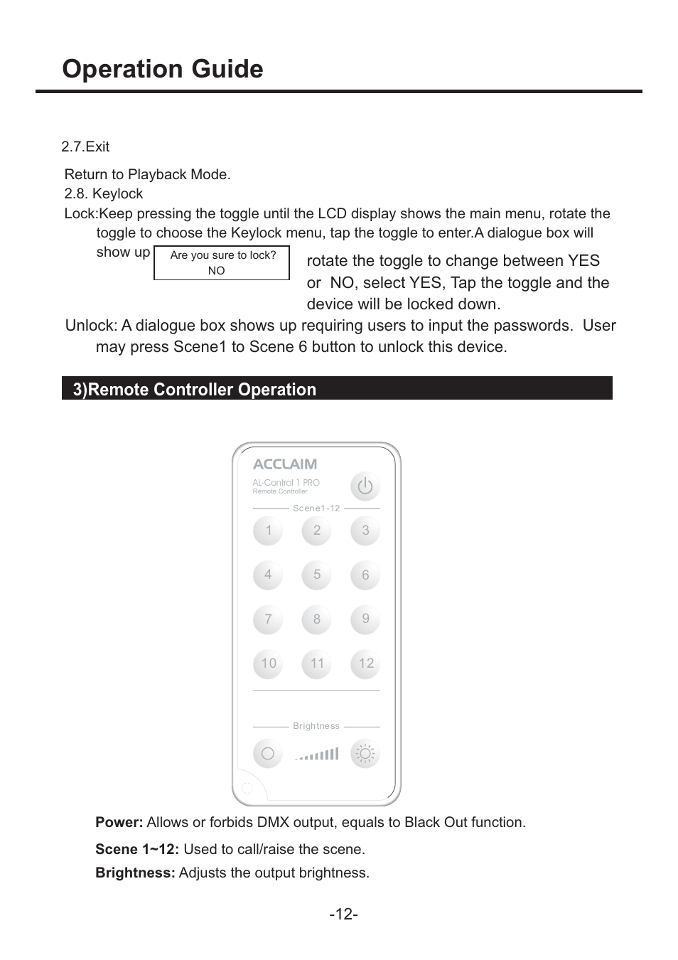 页 15, Operation guide, 3)remote controller operation | Acclaim Lighting AL Control 1 PRO User Manual | Page 15 / 16