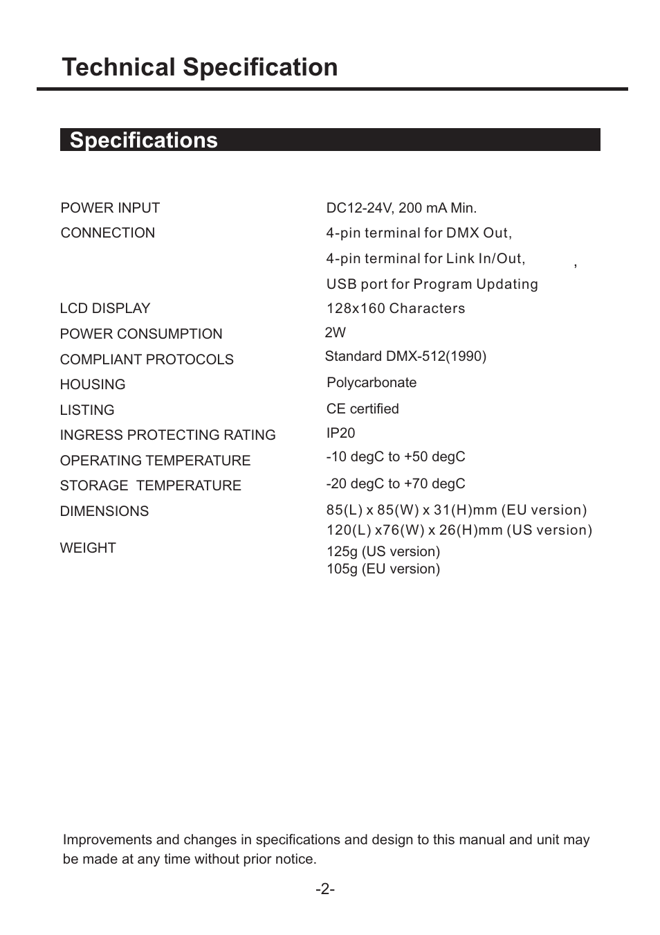 Technical specification, General instructions, Specifications | Physical dimensions descriptions, Features | Acclaim Lighting AL Control 1 PRO User Manual | Page 5 / 16