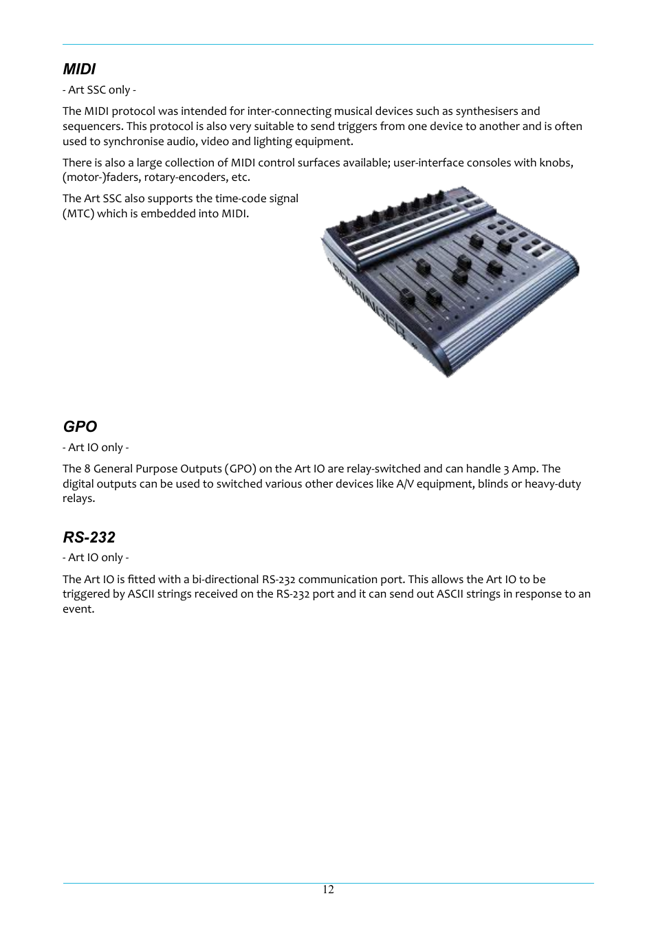 Midi, Rs-232 | Acclaim Lighting ART IO User Manual | Page 13 / 38