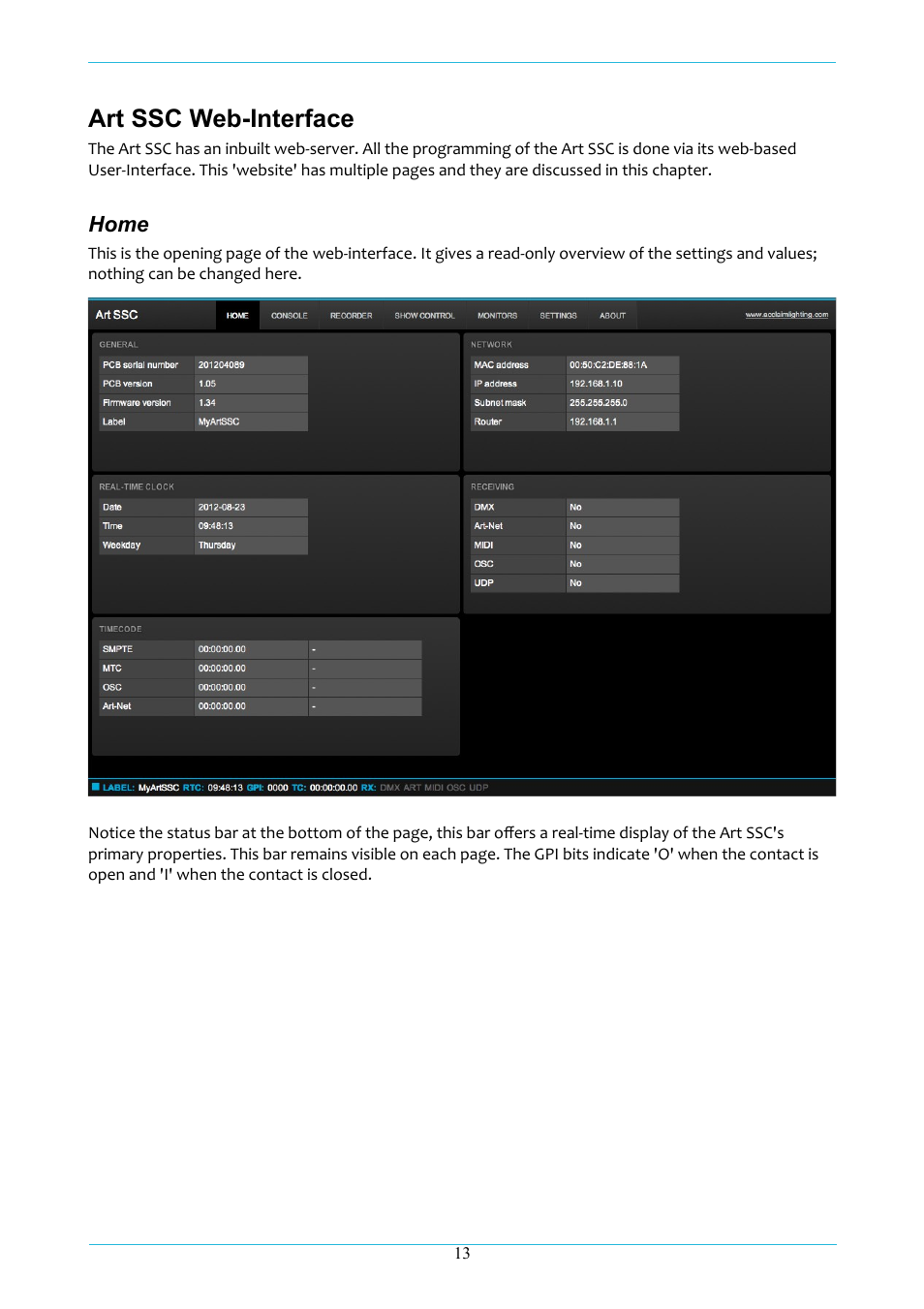 Art ssc web-interface | Acclaim Lighting ART IO User Manual | Page 14 / 38