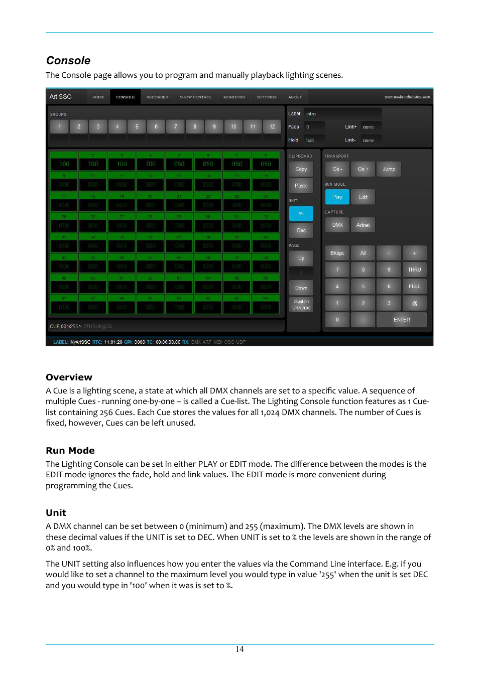 Console | Acclaim Lighting ART IO User Manual | Page 15 / 38