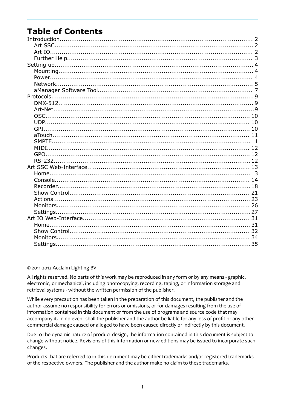Acclaim Lighting ART IO User Manual | Page 2 / 38