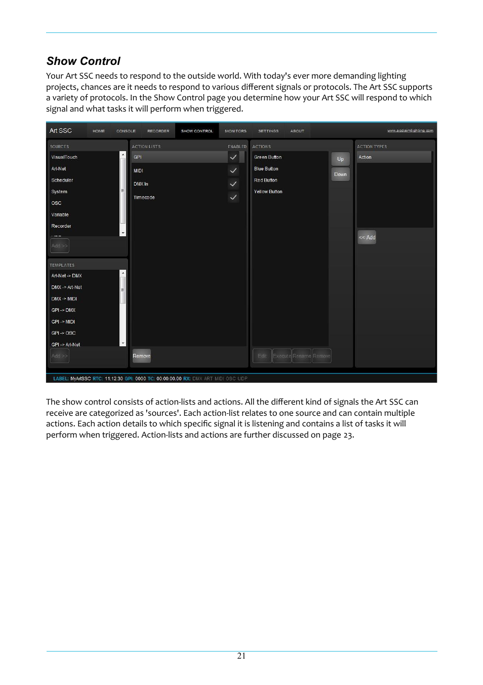 Show control | Acclaim Lighting ART IO User Manual | Page 22 / 38