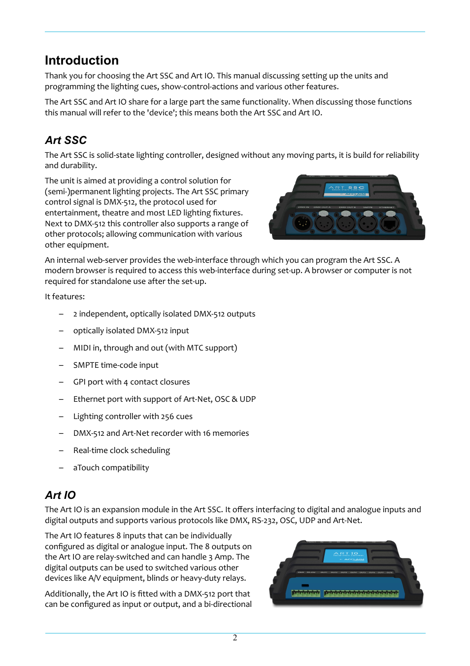 Introduction, Art ssc, Art io | Acclaim Lighting ART IO User Manual | Page 3 / 38