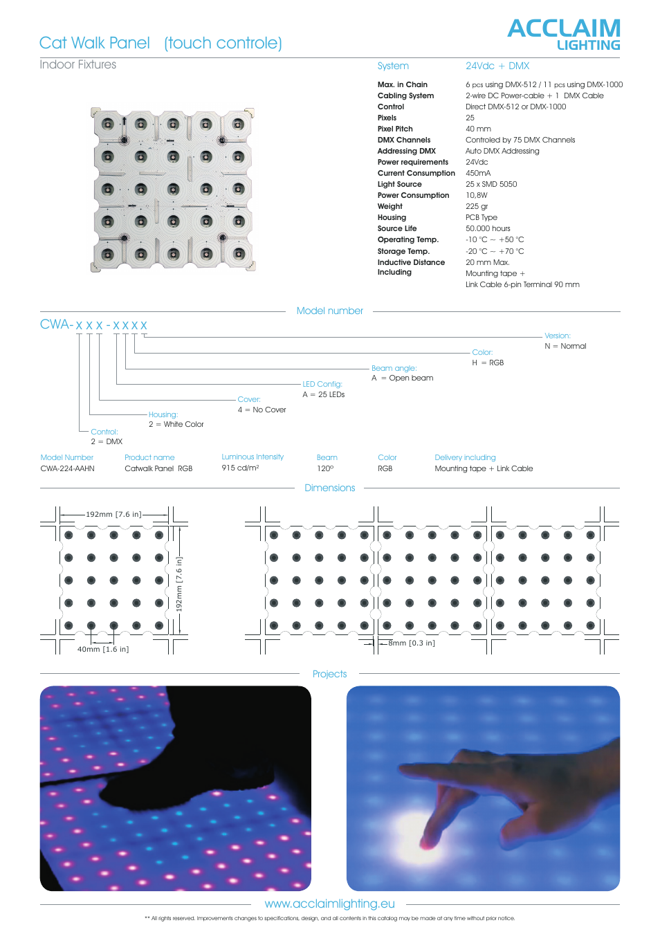 Acclaim, Cat walk panel (touch controle), X x x - x x x x | Lighting | Acclaim Lighting Catwalk Panel User Manual | Page 2 / 2