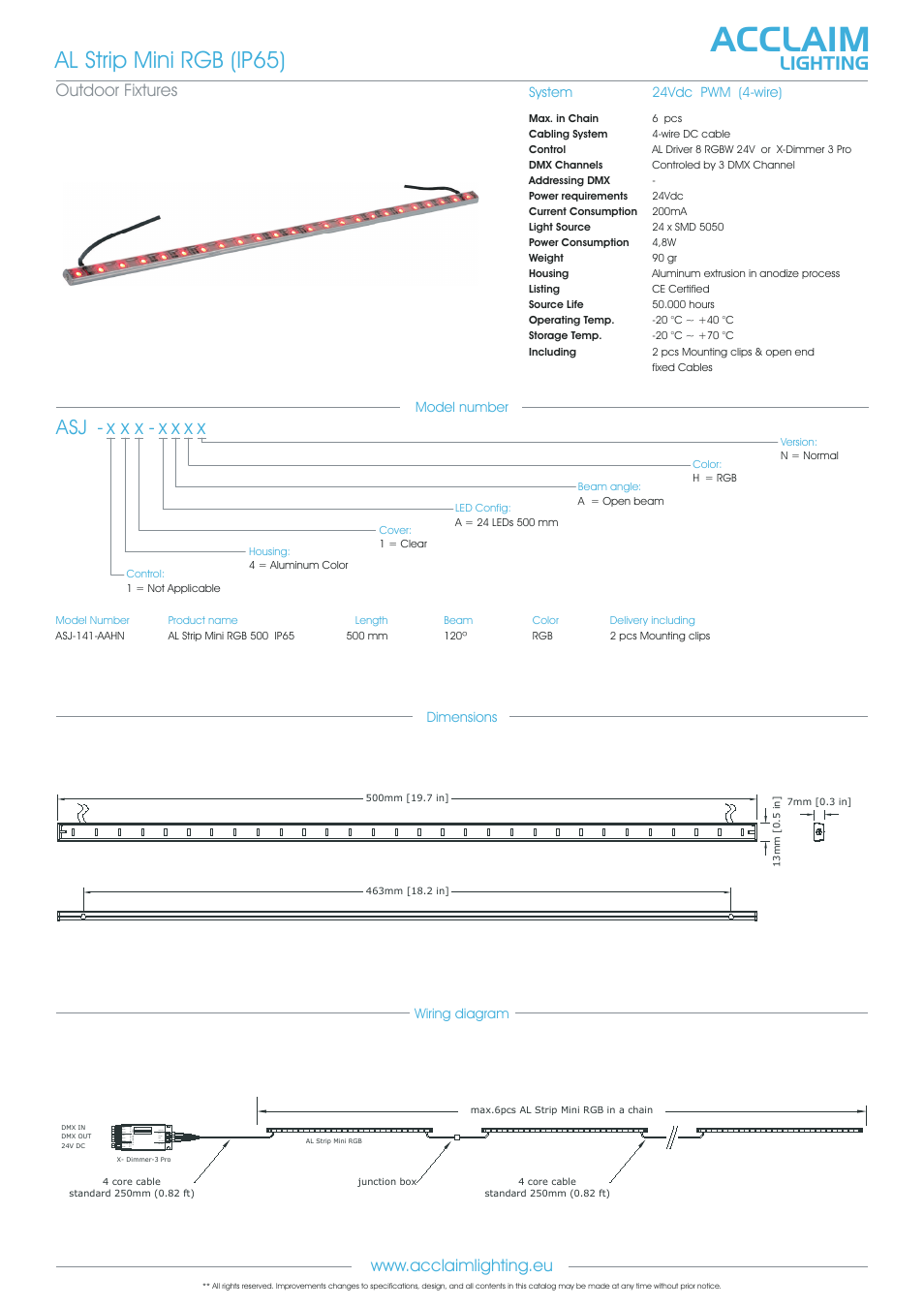 Acclaim, Al strip mini rgb (ip65), X x x - x x x x | Lighting | Acclaim Lighting AL Strip Mini RGB (IP65) User Manual | Page 2 / 2