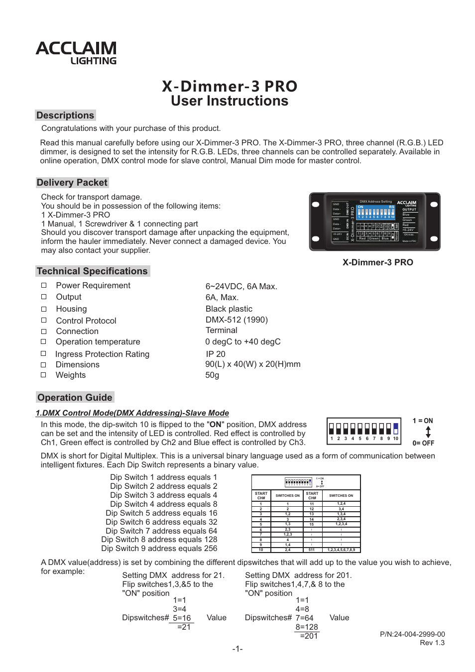 Acclaim Lighting X-Dimmer 3 Pro User Manual | 4 pages