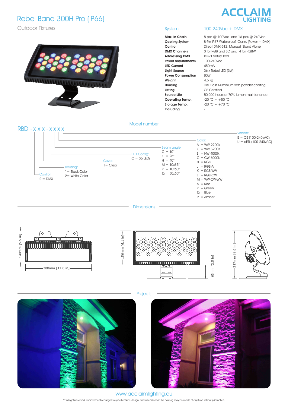 Rbd-rebel band 300h pro (ip66), Acclaim, X x x - x x x x | Lighting | Acclaim Lighting Rebel Band 300H Pro User Manual | Page 2 / 2