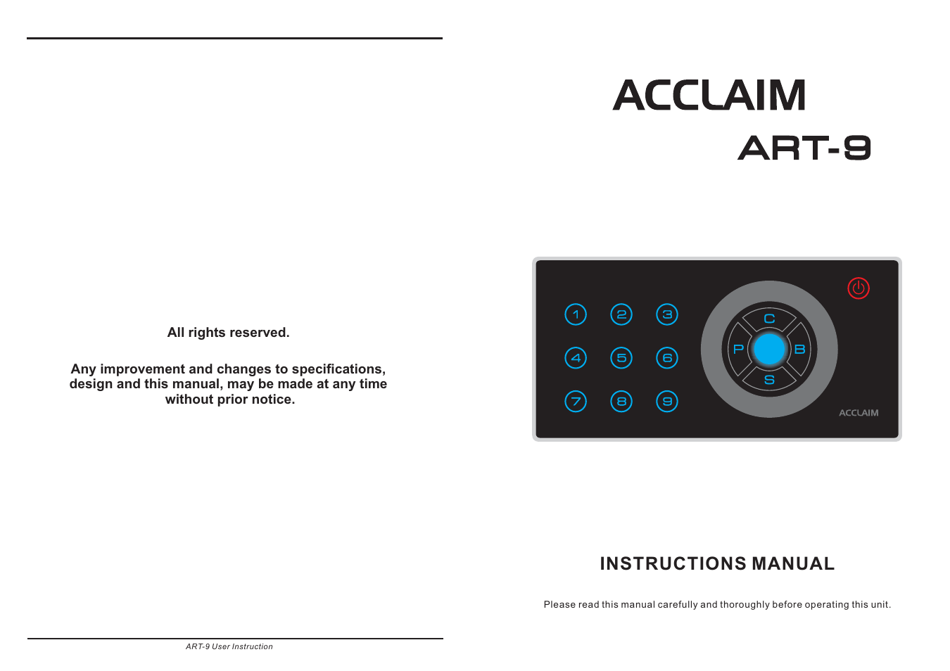 Acclaim Lighting ART 9 User Manual | 6 pages