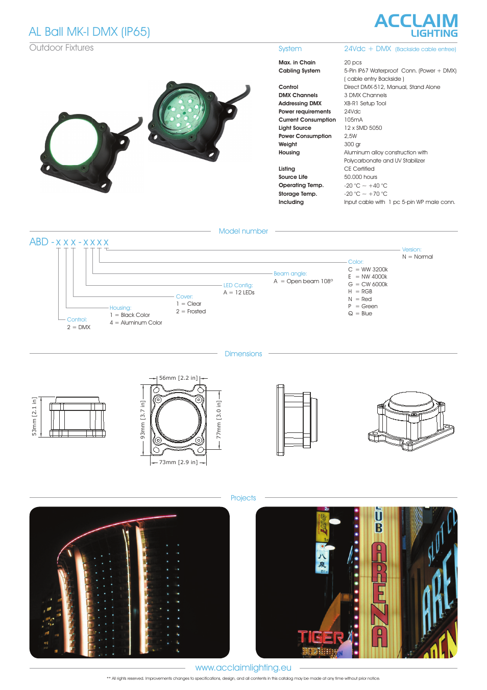 Acclaim, Al ball mk-l dmx (ip65), X x x - x x x x | Lighting | Acclaim Lighting AL Ball MK-l DMX User Manual | Page 2 / 2