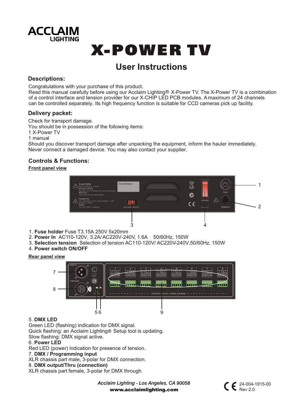 Acclaim Lighting X-Power TV User Manual | 6 pages