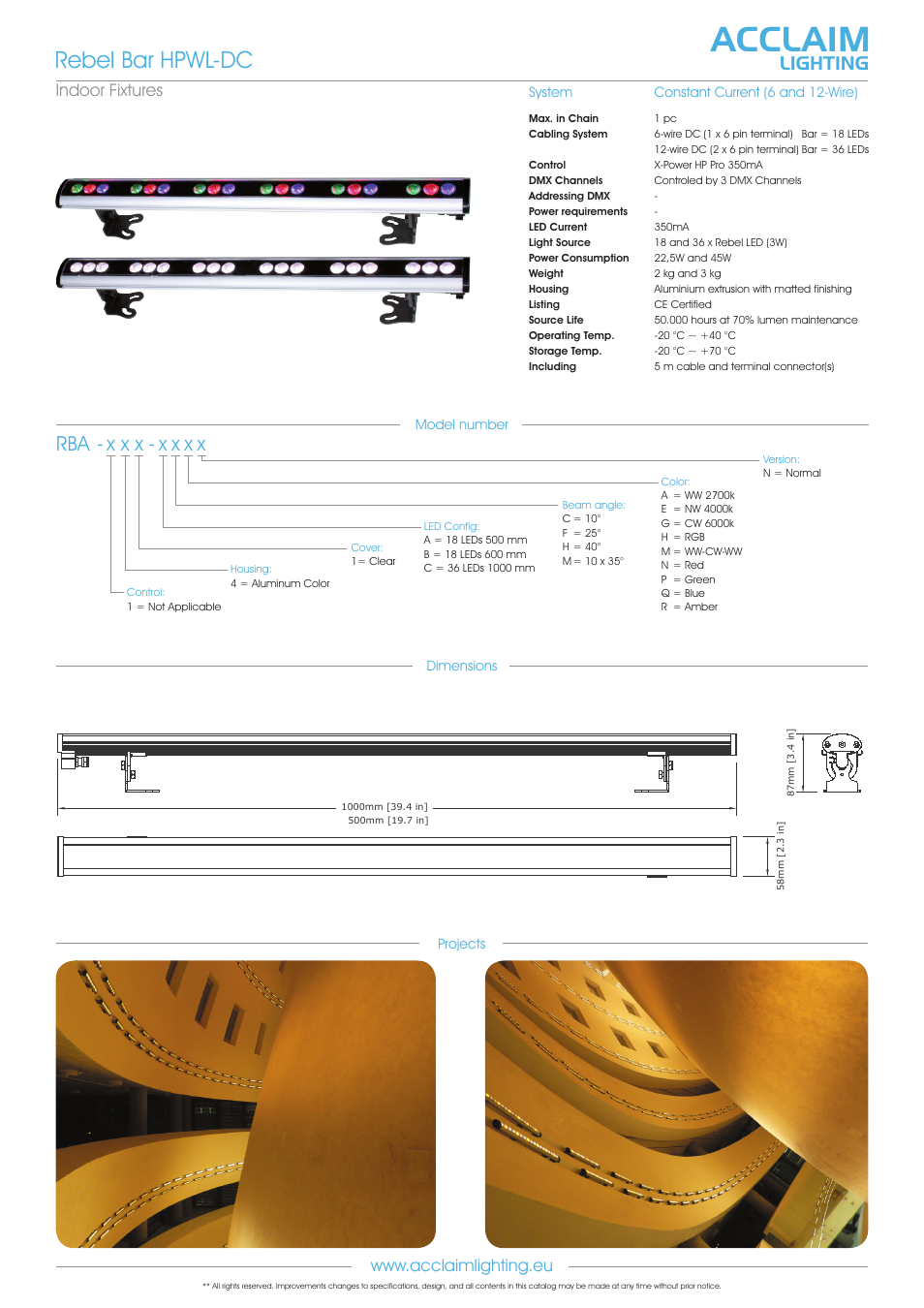 Rba-rebel bar hpwl-dc, Acclaim, Rebel bar hpwl-dc | X x x - x x x x, Lighting | Acclaim Lighting Rebel Bar HPWL-DC User Manual | Page 2 / 2