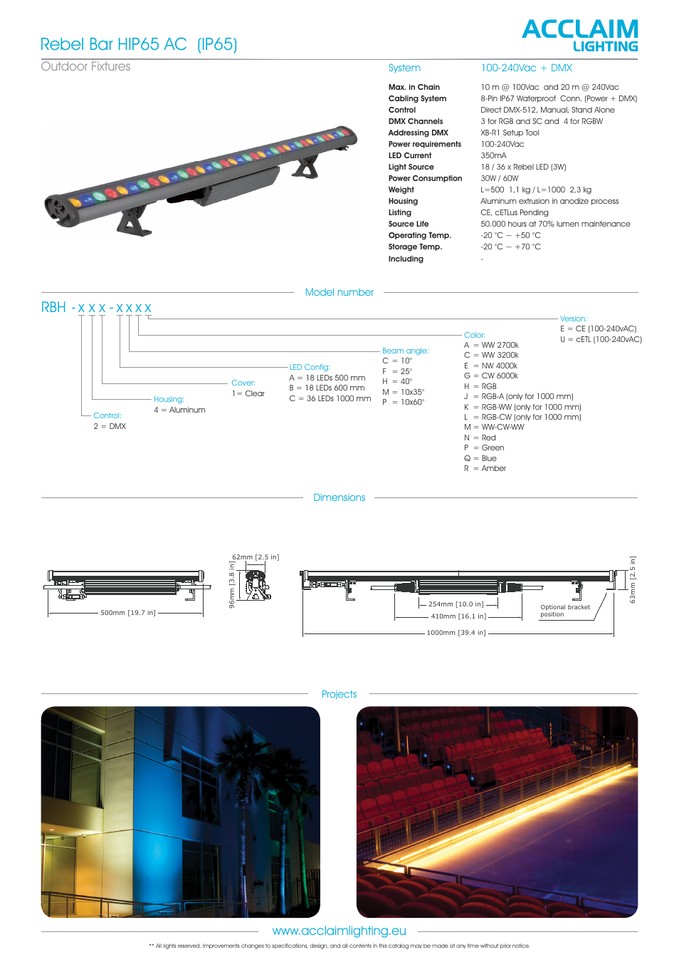 Rbh-rebel bar hip65 ac rgb (ip65), Acclaim, Rebel bar hip65 ac (ip65) | X x x - x x x x, Lighting, Outdoor fixtures | Acclaim Lighting Rebel Bar HIP65 AC User Manual | Page 2 / 2