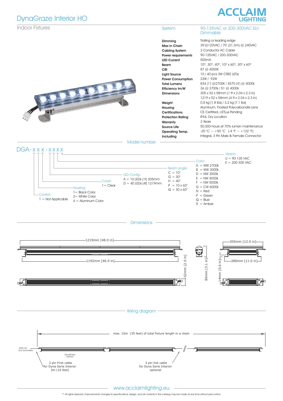 Dga-dynagraze interior, Acclaim, Dynagraze interior ho | Lighting | Acclaim Lighting DynaGraze Interior HO User Manual | Page 2 / 2
