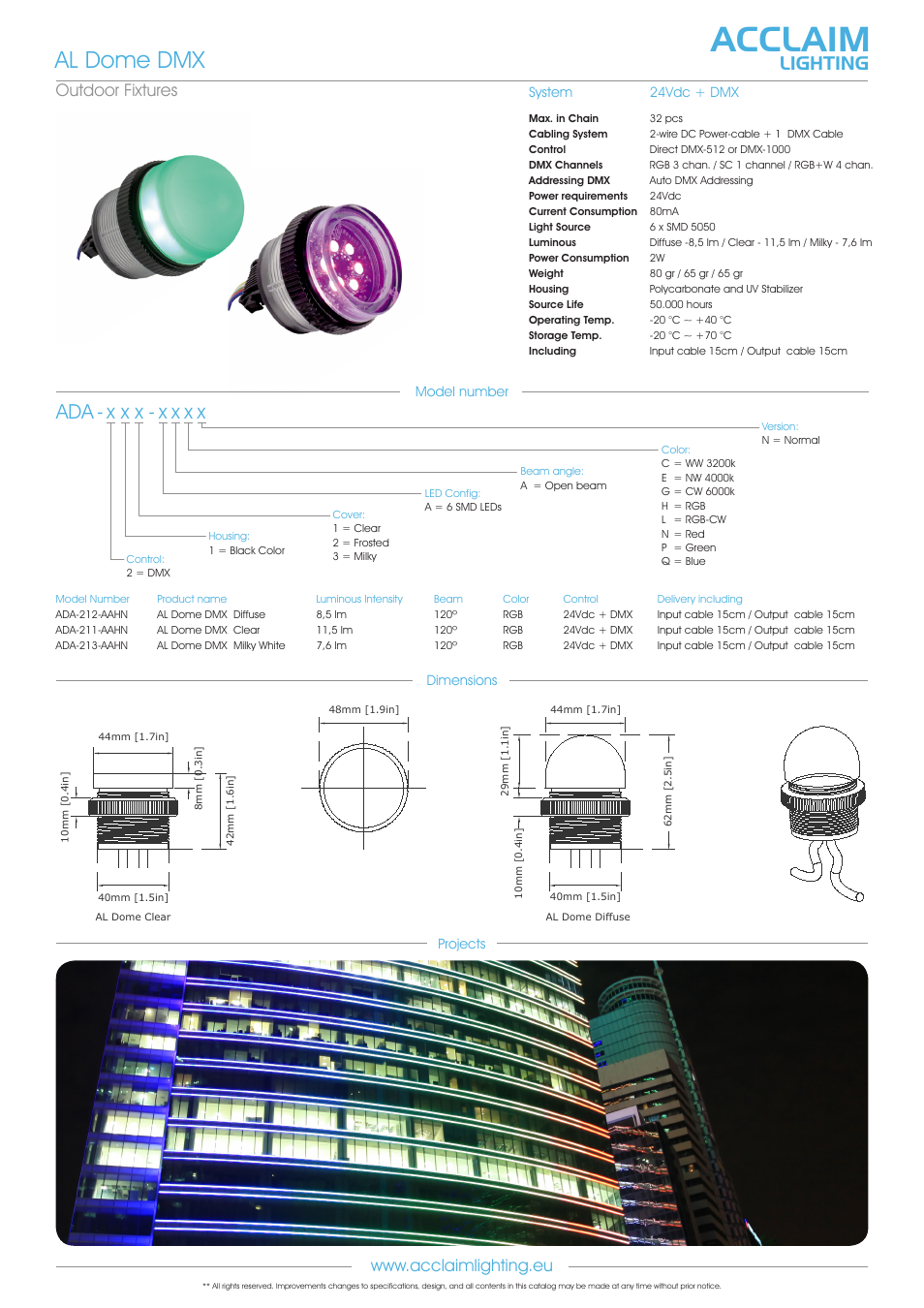 Ada-al dome dmx, Acclaim, Al dome dmx | X x x - x x x x, Lighting | Acclaim Lighting AL Dome DMX User Manual | Page 2 / 2
